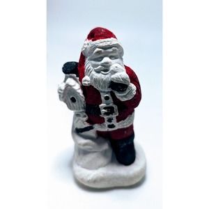 Vintage Hand Painted Chalkware Santa Claus Christmas Ornament Bird Birdhouse